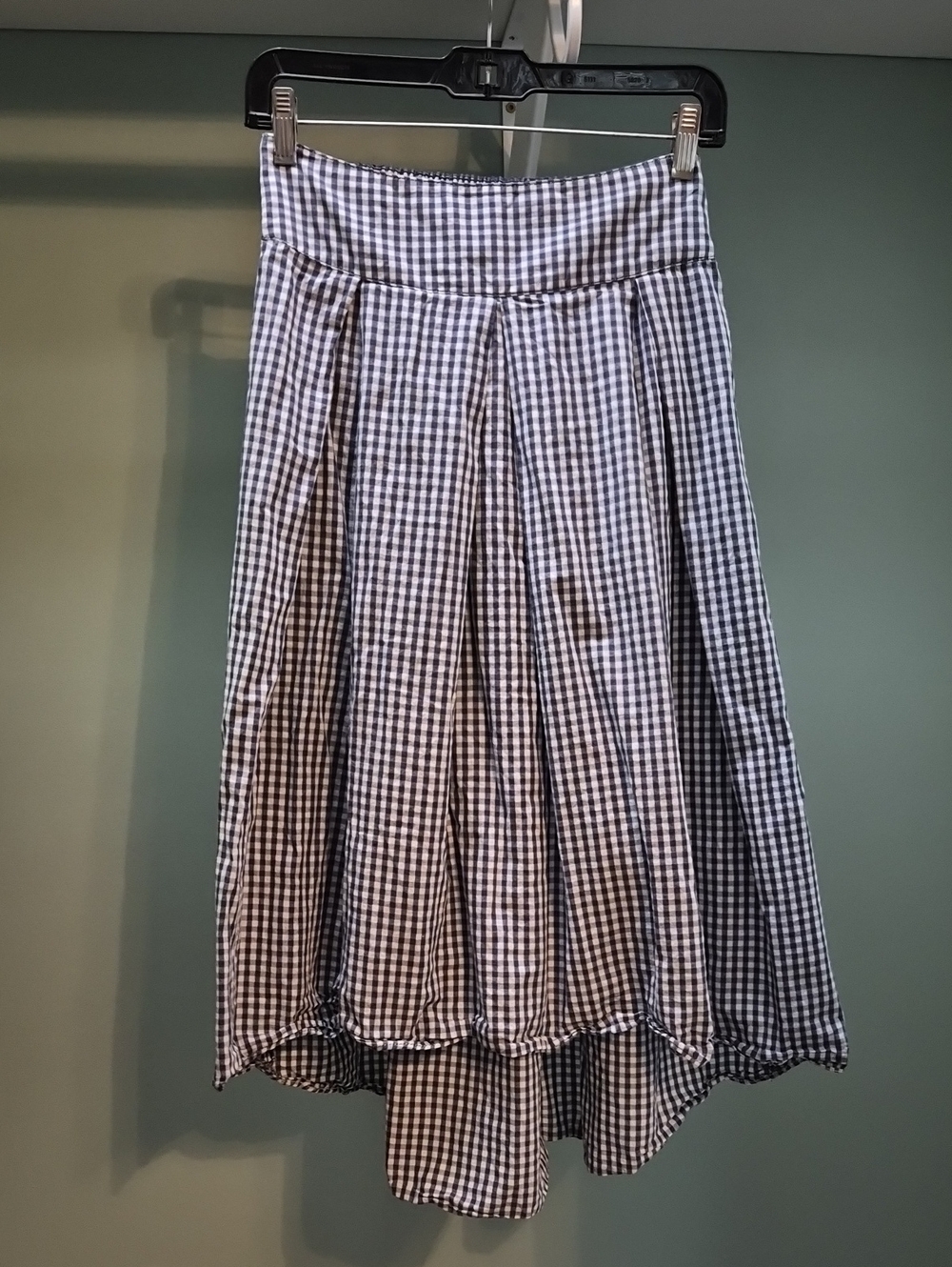 Max Studio Blue & White Gingham High-Low Pleated Skirt
